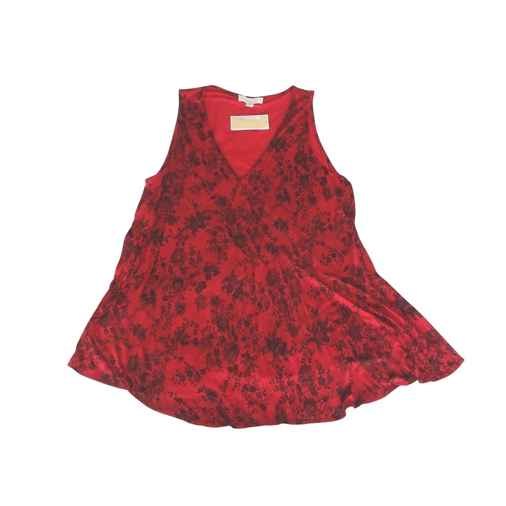 Michael Kors V-Neck Top Womens 2X Red NEW Floral Lace Snakeskin